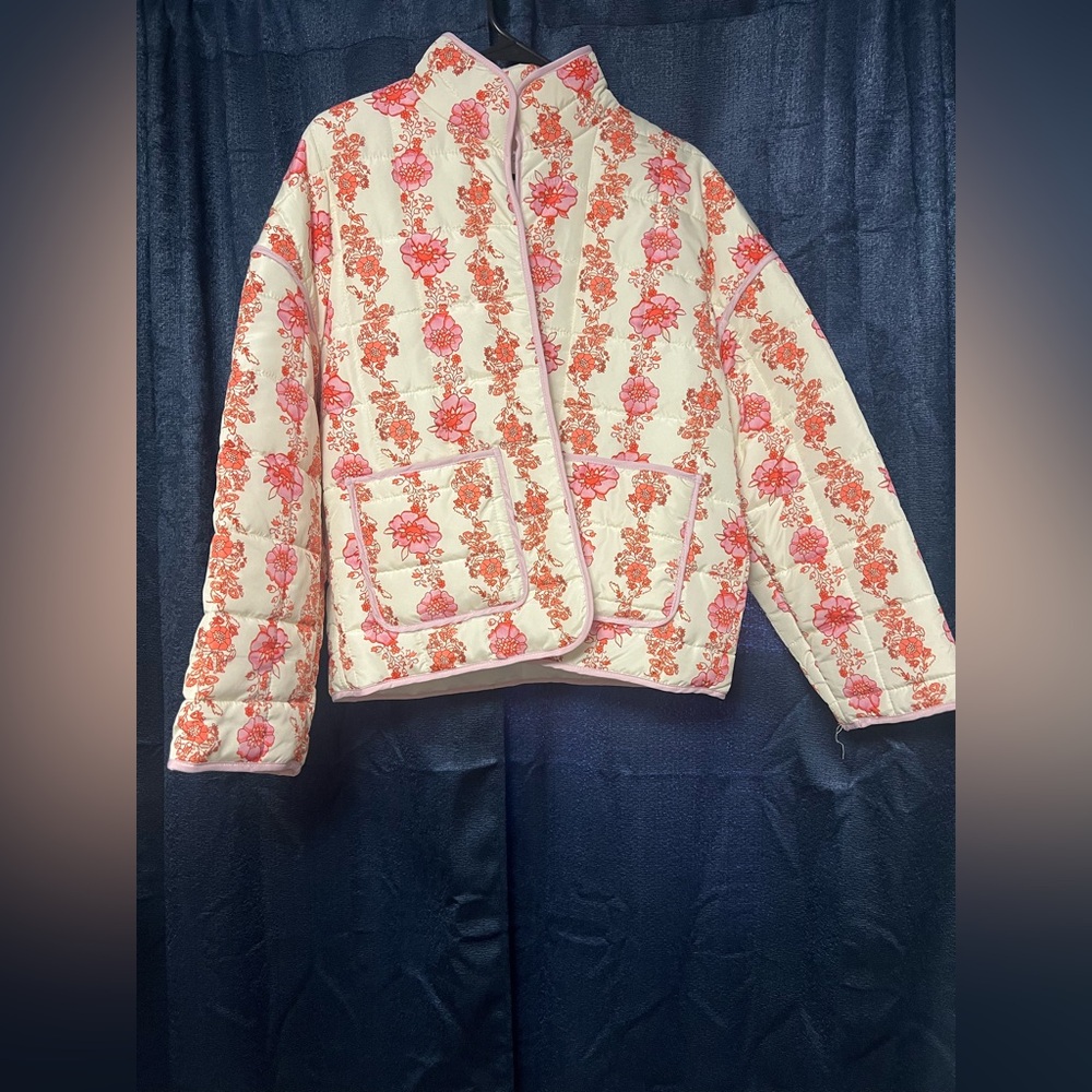 Amazon Pink and Cream Floral Puffer Jacket
